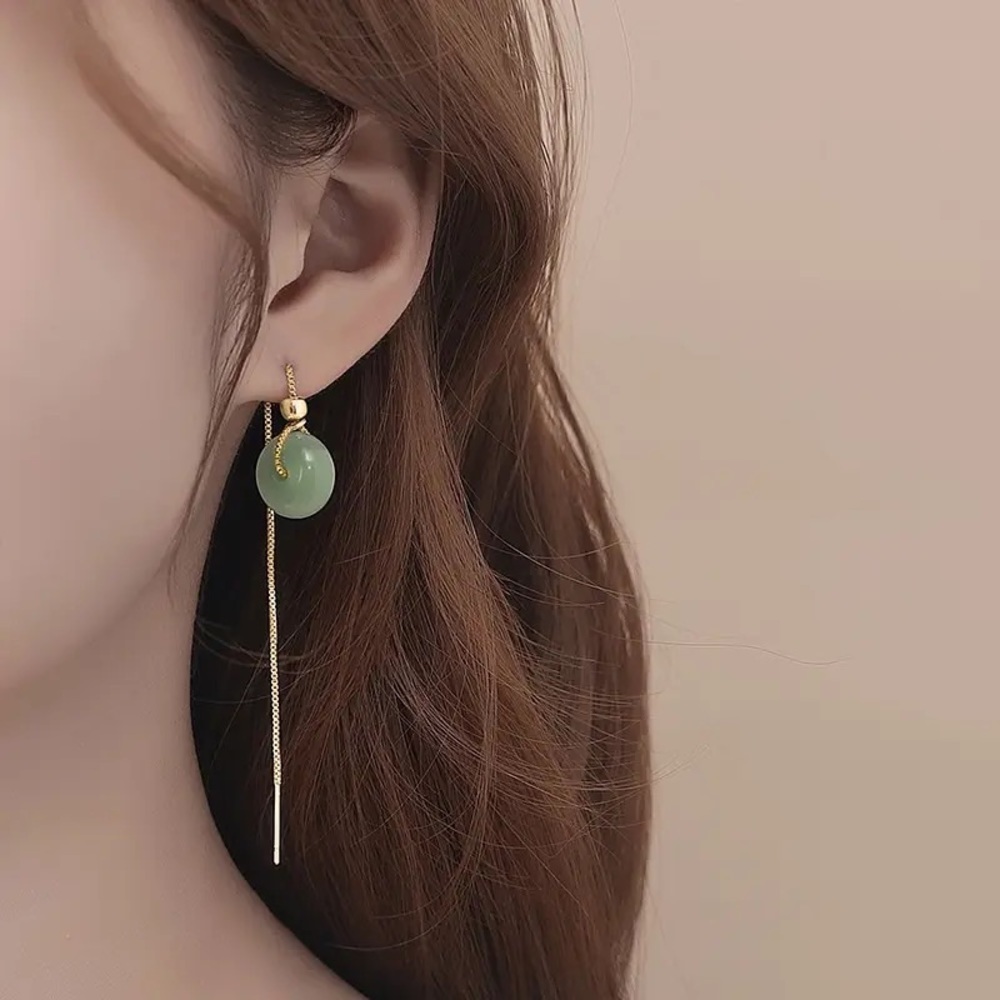 14K Gold filled Jade Earrings - Picture 2 of 7